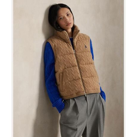ケーブルニット ウールカシミヤ キルテッド ベスト | ポロ ラルフ 