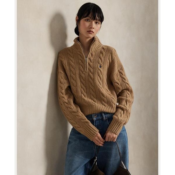 現行　RALPH LAURENラルフローレン　カシミヤ　ハーフジップ　ニット　S ケーブル ウールカシミヤ ハーフジップ セーター | ポロ ラルフ