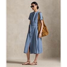 ベルテッド シルクブレンド Aライン シャツドレス