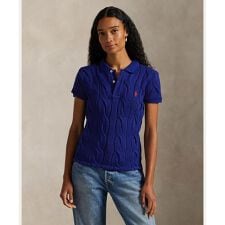 ケーブルニット コットン ポロシャツ