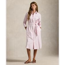 ストライプド コットン オックスフォード ベルテッド シャツドレス