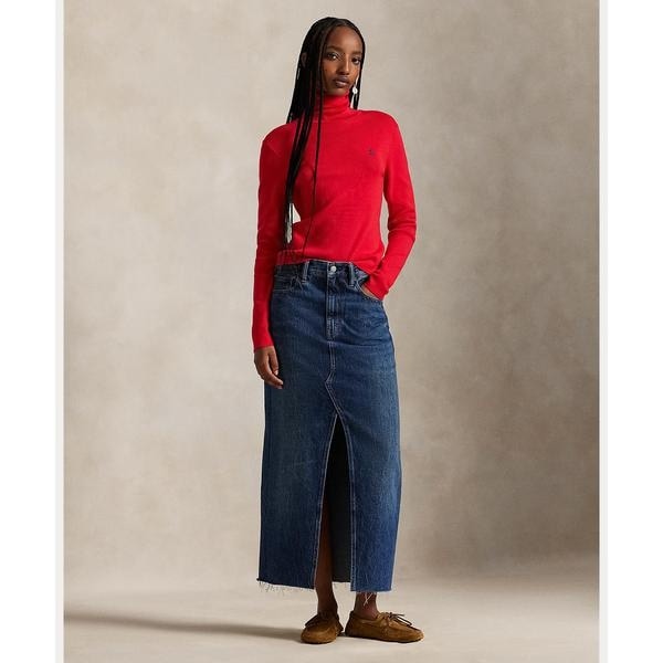 RALPH LAURENラルフローレン　Aライン　デニム　スカート　ボタン Aライン ボタンフロント デニム ミディ スカート | ポロ ラルフ