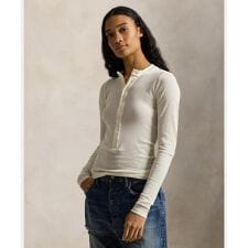 リブ コットン ヘンリーネック シャツ