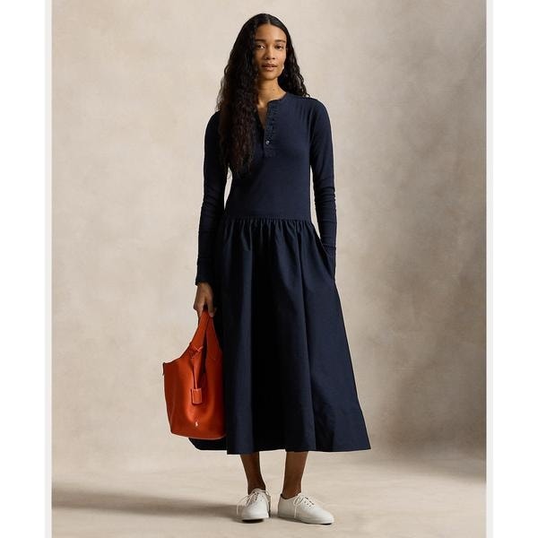 【美品】ポロラルフローレン ハイブリッドプリーツドレス M ネイビー ハイブリッド セータープリ―テッド ドレス | ポロ ラルフ ローレン