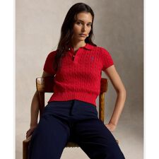 ケーブルニット コットン クロップド ポロシャツ