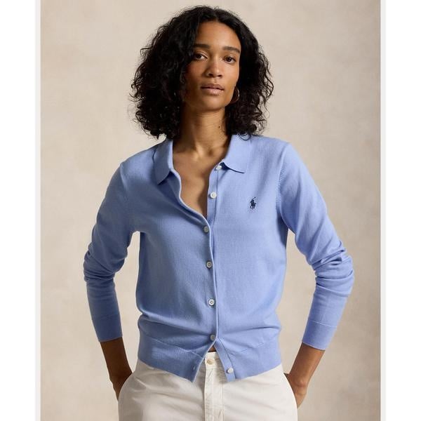 ラルフローレン　ボーダー長袖カーディガン　白✖️サックスブルー　超美品 ポロ ラルフ ローレン(POLO RALPH LAUREN) レディース カーディガン の