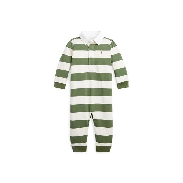 ベビー)ストライプド コットン ジャージー ラグビー カバーオール