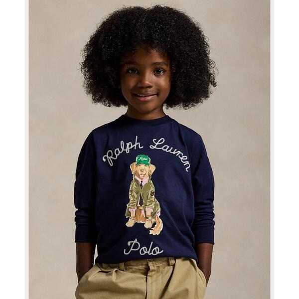 ボーイズ 2才～7才)ドッグプリント コットン ロングスリーブ Tシャツ