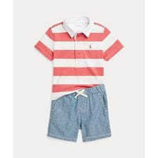 (ベビー)ストライプド ラグビーシャツ & シャンブレー ショートパンツ セ