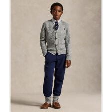 (ボーイズ 8才～20才)ケーブルニット コットン Vネック カーディガン