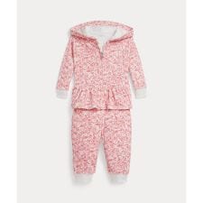 (ベビー)フローラル ベロア フルジップ フーディ & パンツ セット
