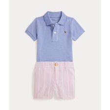 (ベビー)オックスフォード メッシュ ポロシャツ & ストライプド ショート