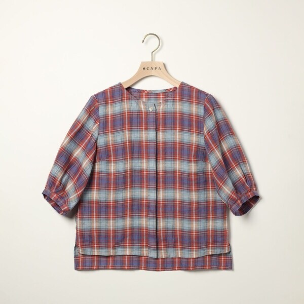 SCAPA / スキャパ ジオメトリックビンダブラウス リネンチェック