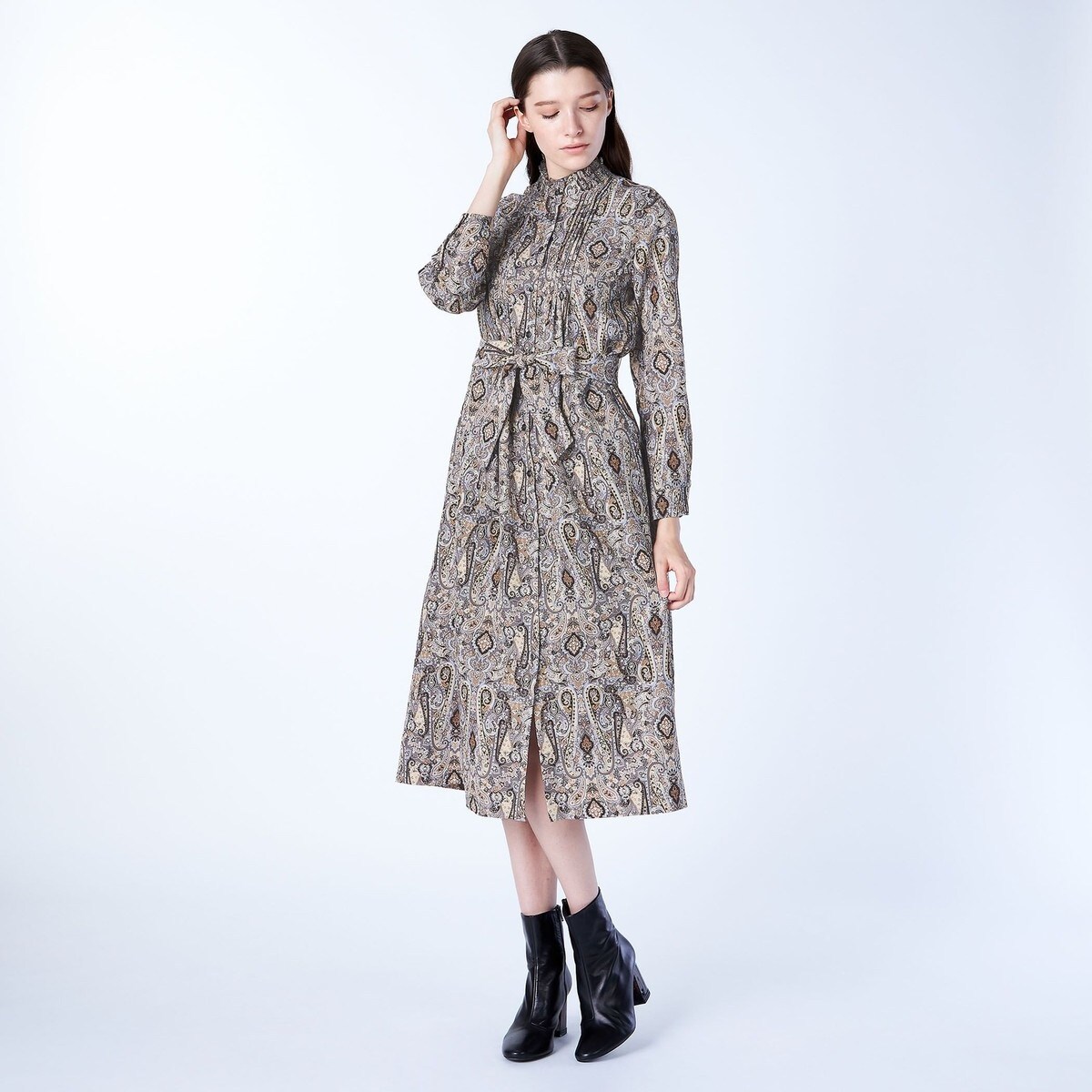 SCAPA　ワンピース スマートフラワー長袖ワンピース｜手洗い可｜SCAPA(スキャパ)｜ルック