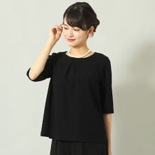 フロントタックブラウス／大きいサイズ／黒／5分袖（メアリーココ）