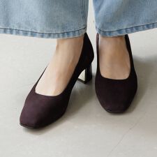 【再値下げ】スクエアトゥメタルプレートヒールパンプス/651112