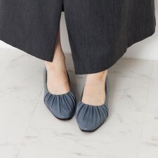 【再値下げ】【撥水】柔らかフラット◇ギャザーフラットパンプス/651101
