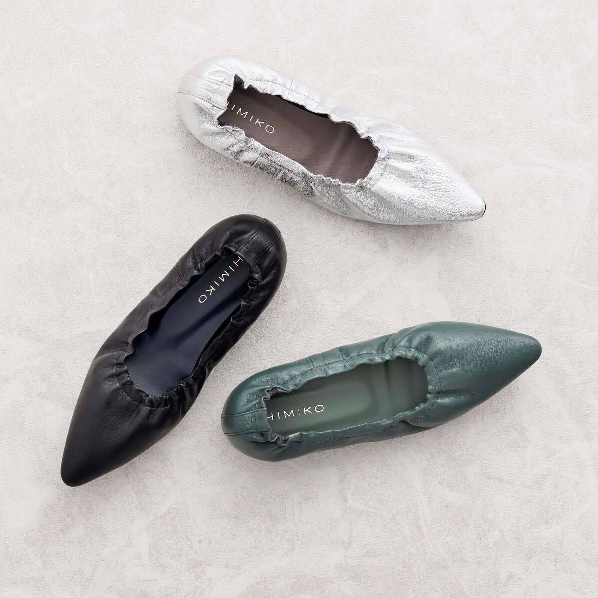 【卑弥呼25AW】【ボロネーゼ製法】シャーリングフラットパンプス/651302