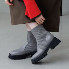 ニットが優しく包み込む【卑弥呼25AW】トラックソールリブニットブーツ/651419