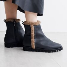 【特別価格】【撥水レザー/快適クッション】足首まであったか◇ウェーブソールボアブーツ/651416