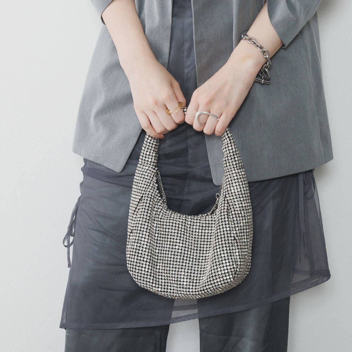 HIMIKO（HIMIKO）/パーティーにも【卑弥呼25AW】ラインストーンワンハンドルバッグ/554381 パーティーにも【卑弥呼25AW】ラインストーンワンハンドルバッグ