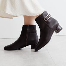 【特別価格＆再値下げ】【撥水】上品できれい◇スクエアバックルサイドベルトブーツ/651417