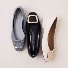 【SALE】【日本製】スクエアバックルローヒールパンプス/751110