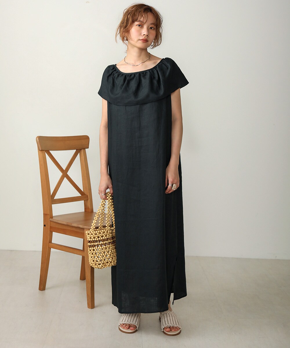 売れ筋新商品 受注 リネン100 白蝶貝ボタン フリル リネンワンピース リネン 麻 綿麻ワンピース Oceanrepublicbrewing Com