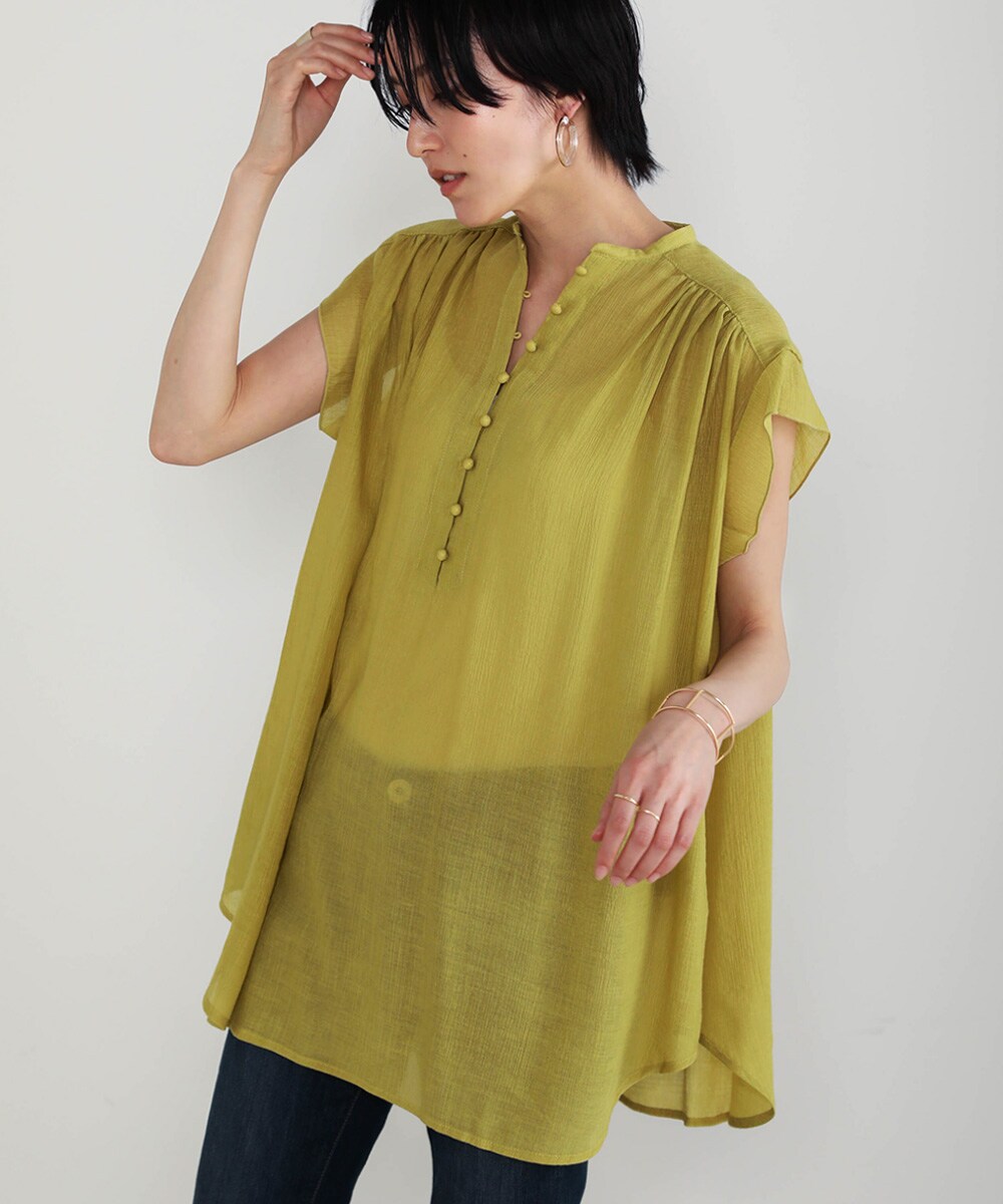 楊柳シフォンギャザーブラウス