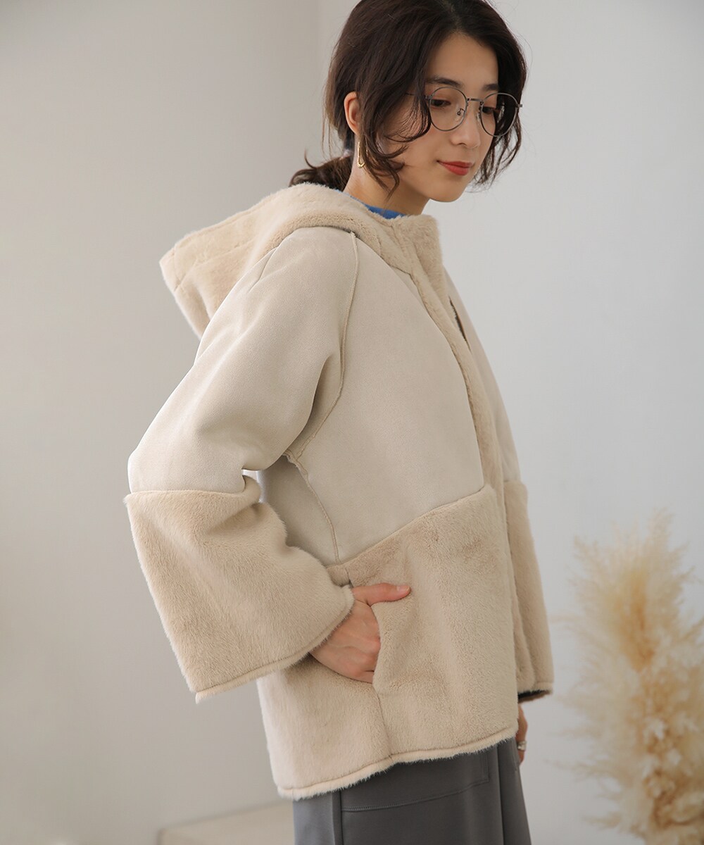 フェイクムートンファー切替ショートコート | ブージュルード(Bou