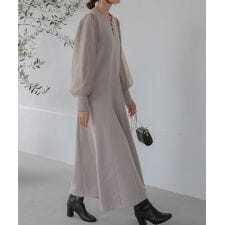 【低身長向けサイズあり】フレアーライン長袖オーガンジーワンピース