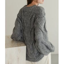 ケーブルミックス編みニット