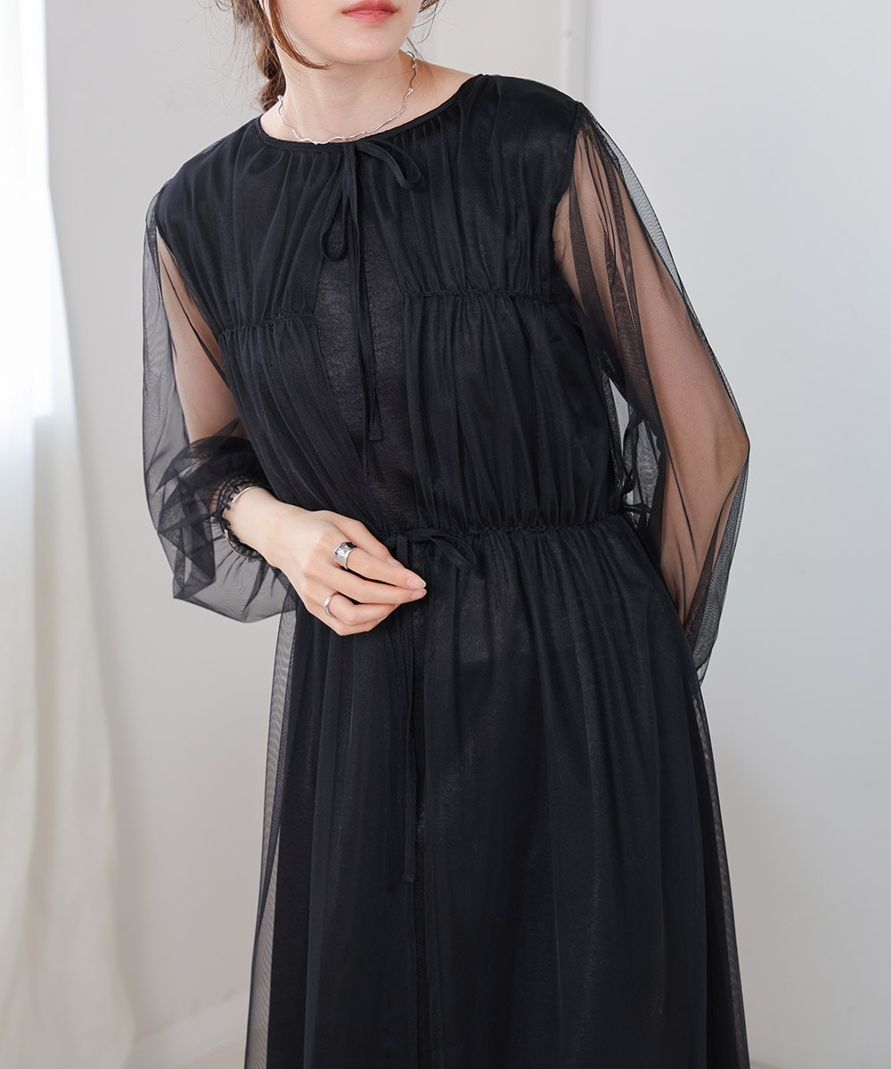 【低身長向けサイズあり】前後2WAYチュールギャザーワンピース