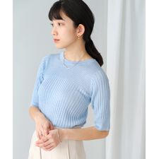 ランダムリブ半袖ラメニットプルオーバー