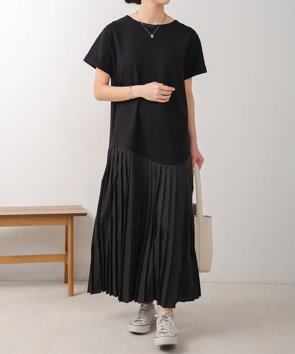 プリーツプリーズ　ワンピース　ノースリーブ　切替　ドッキング　フレア 楽天市場】サイドプリーツ ワンピース ノースリーブ レディース