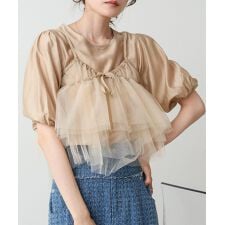 【2点セット】チュールビスチェ＋ボリュームスリーブブラウスセット