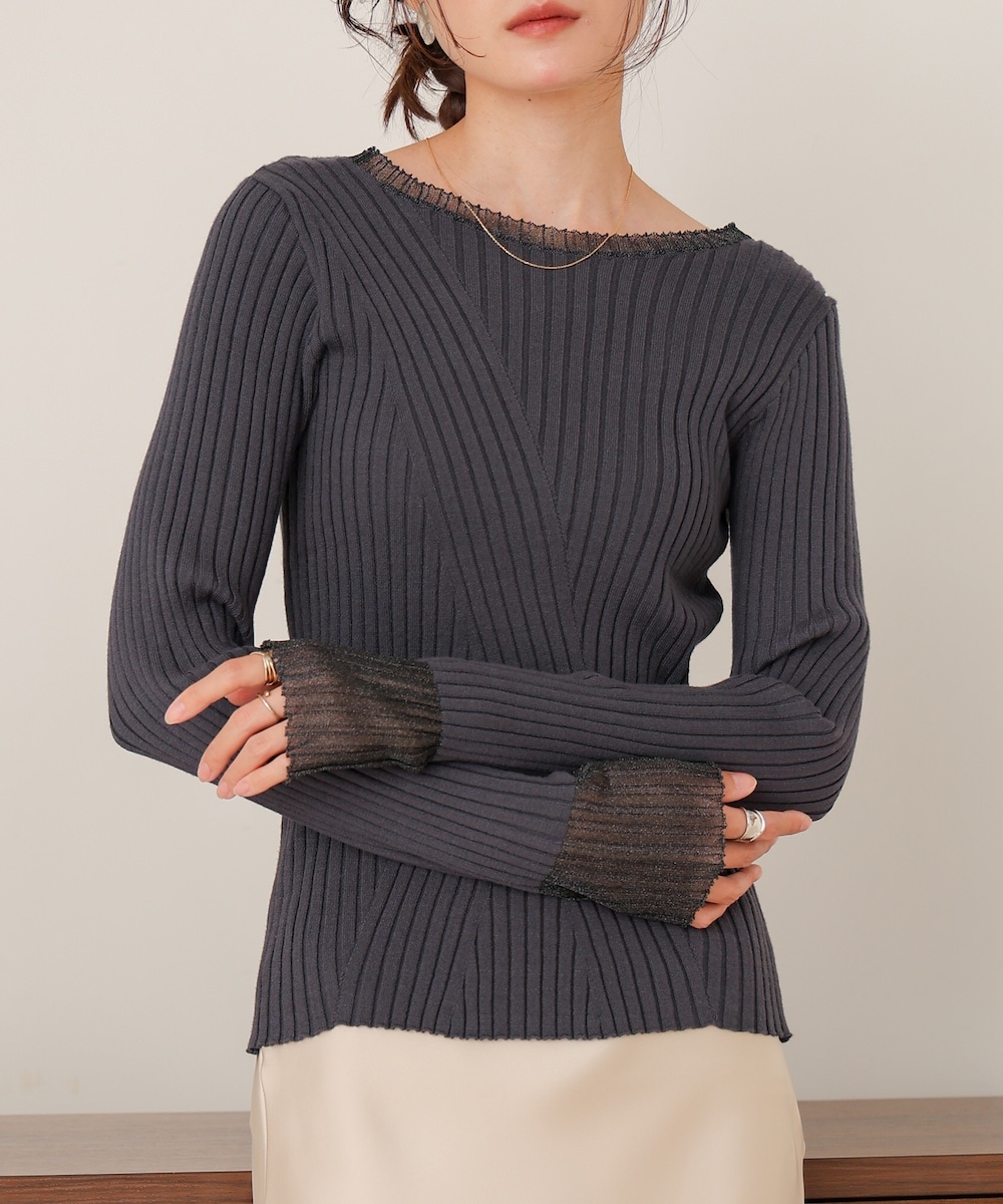 DAMA シフォン使いスパンコールカシミヤコットンプルオーバー