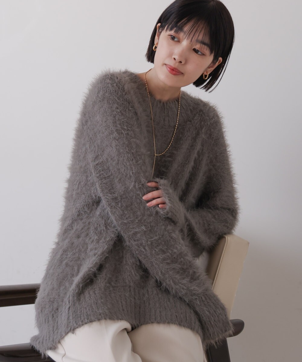 ブージュルード Bou Jeloud 裾カーブシャギーニットチュニック （GRAY） 裾カーブシャギーニットチュニック | ブージュルード(Bou Jeloud