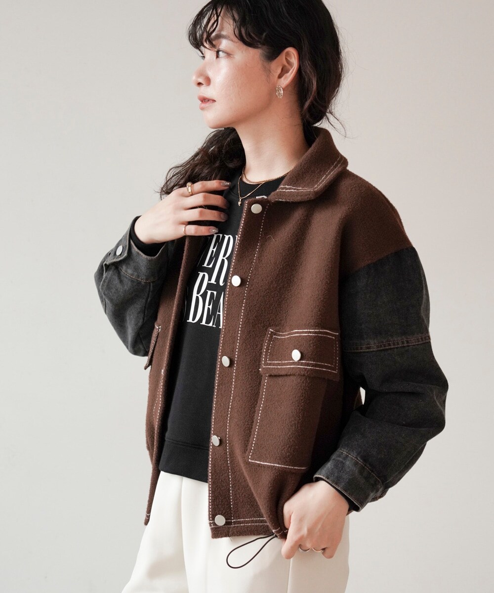 デニムニットドッキングジップアップブルゾン デニムドッキングジップアップブルゾン｜メドックの通販｜&mall