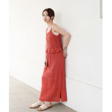 【S・Mサイズ展開】クロシェペプラムミックス編みワンピース