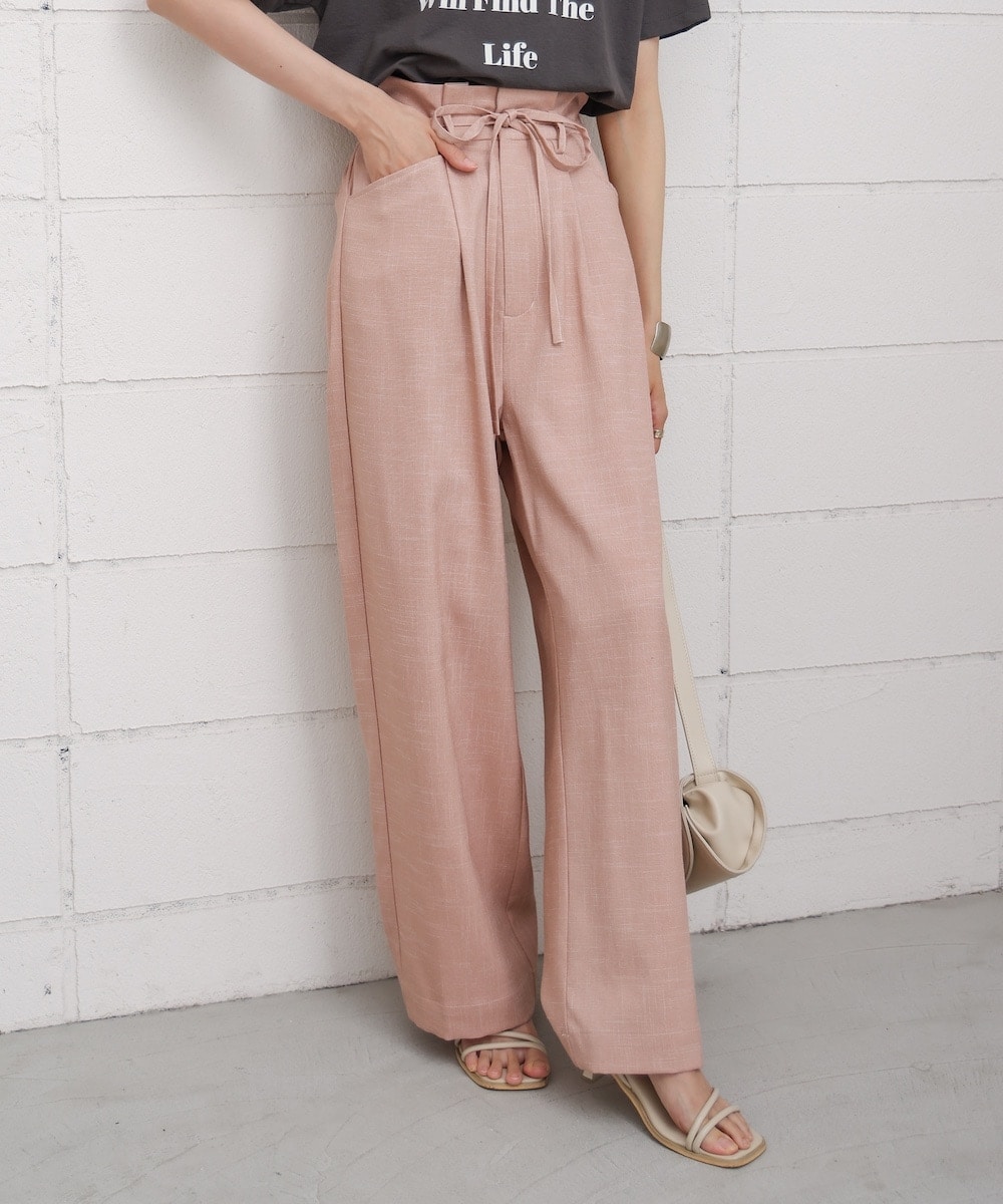 【S・Mサイズ展開】リネンライクウエストギャザーパンツ