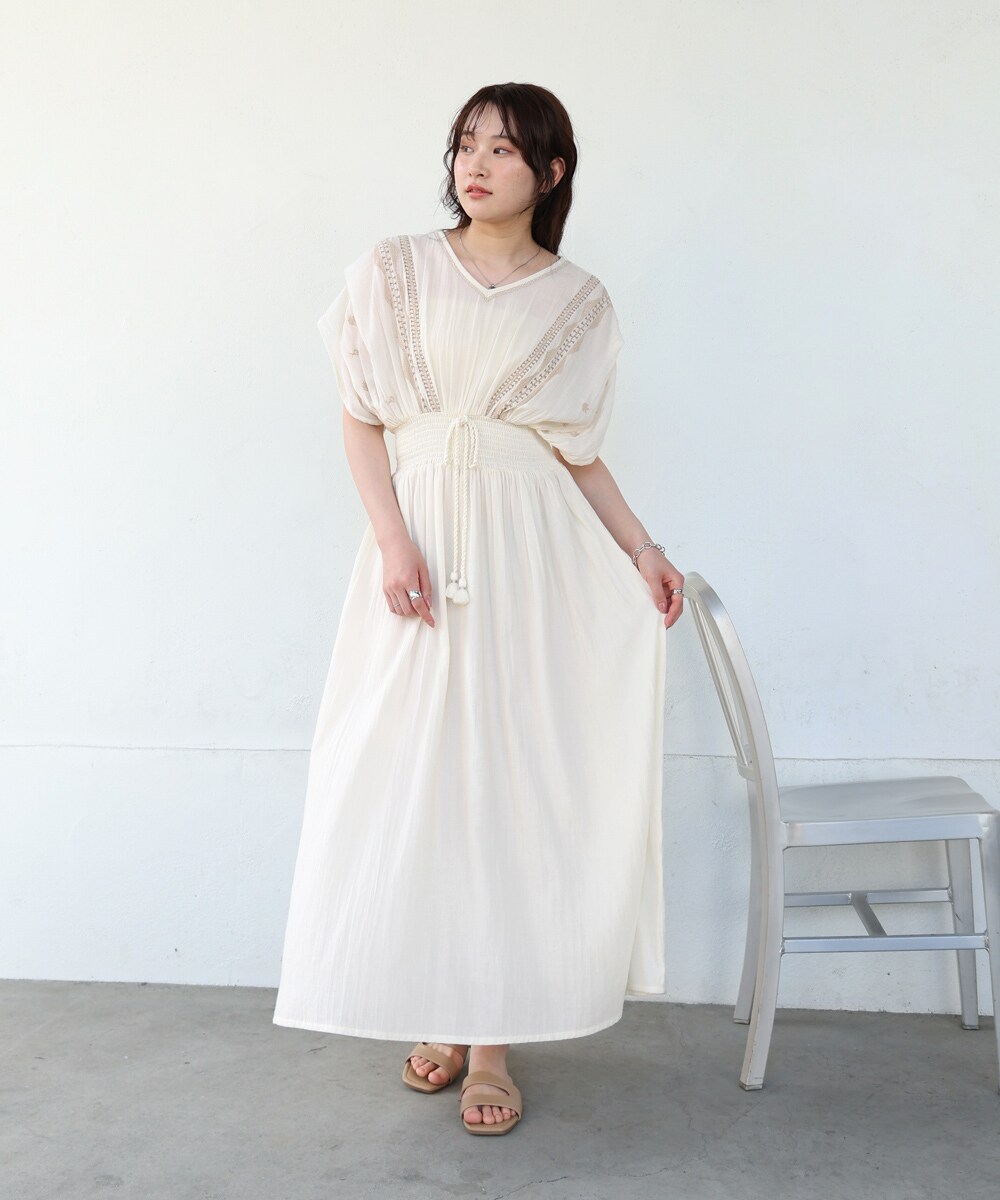 S・Mサイズ展開】フロント刺繍ウエストシャーリングワンピース