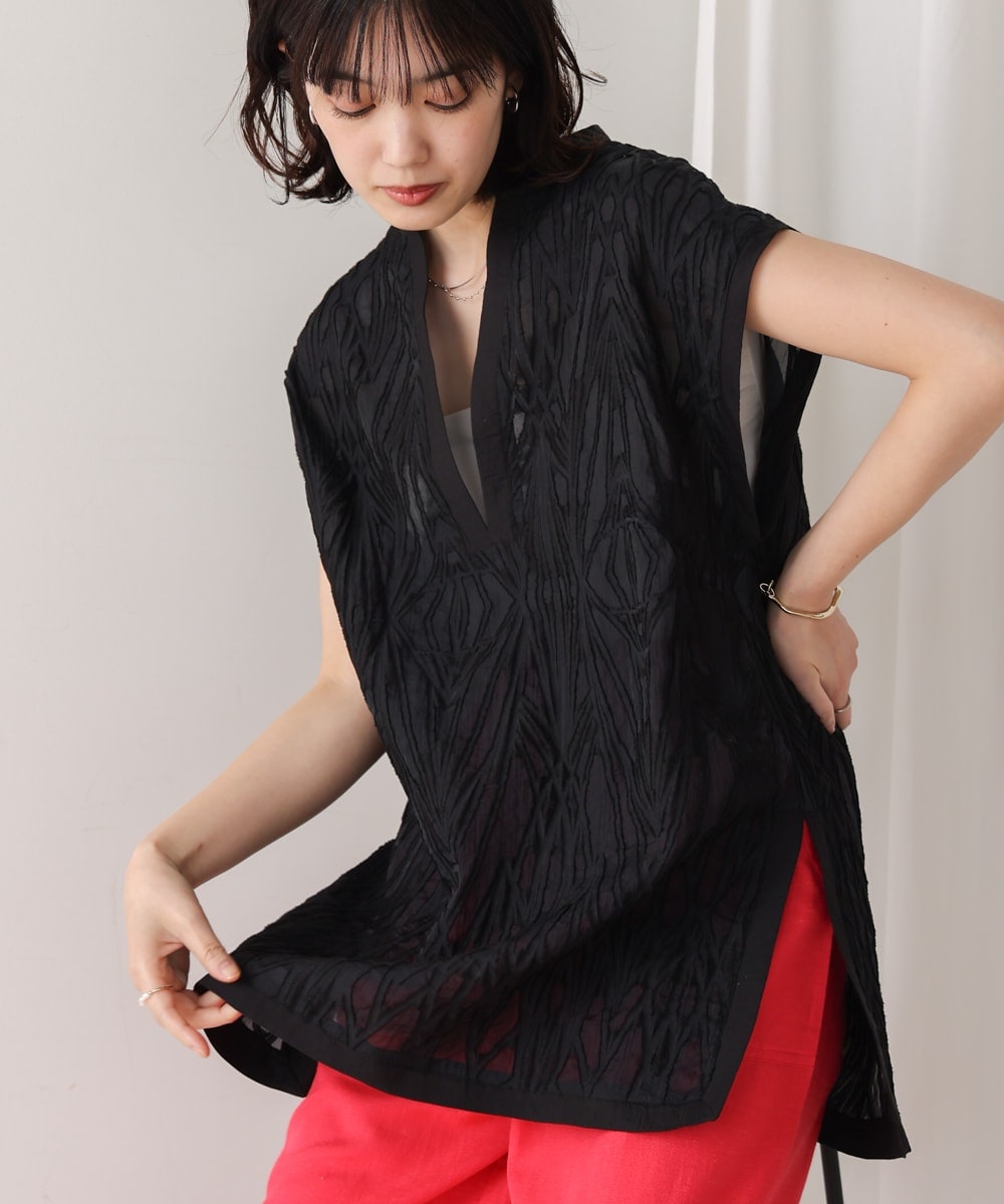 ここさぶた　Bou Jeloud ニットドッキングチェック柄チュニック WEB限定】チェック柄ショートシャツ