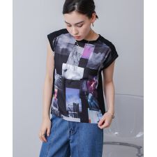 水彩ペイント柄ノースリプルオーバー