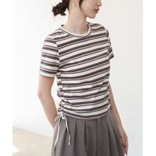 マルチボーダーサイドシャーリングＴシャツ