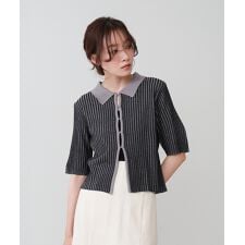 衿付き配色ニット