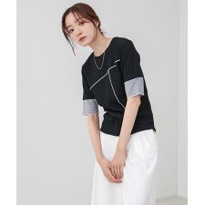 袖切り替えメローリブカットソー