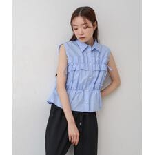 リボンギャザーノースリーブブラウス