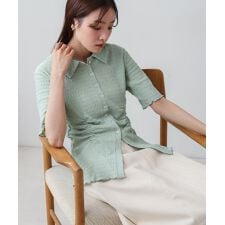 衿付き半袖ギャザーカットソー