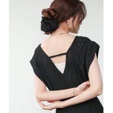 【選べる】【低身長向けサイズあり】前後2WAYウェーブ柄シュシュ付ワンピース・オールインワン